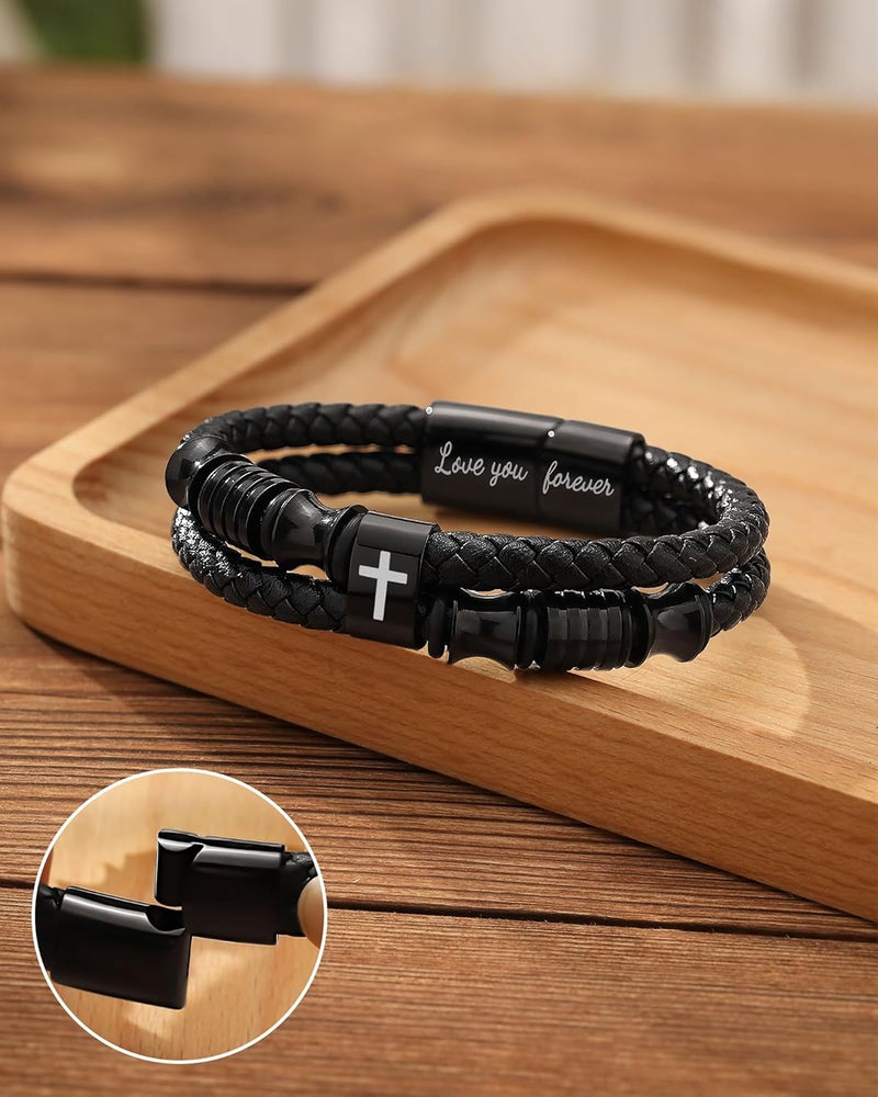 UNGENT THEM Joshua 1:9 Encouraging Christian Birthday Gifts for Boys Teens Men, Bible Verse Leather Cross Bracelet - Image 3